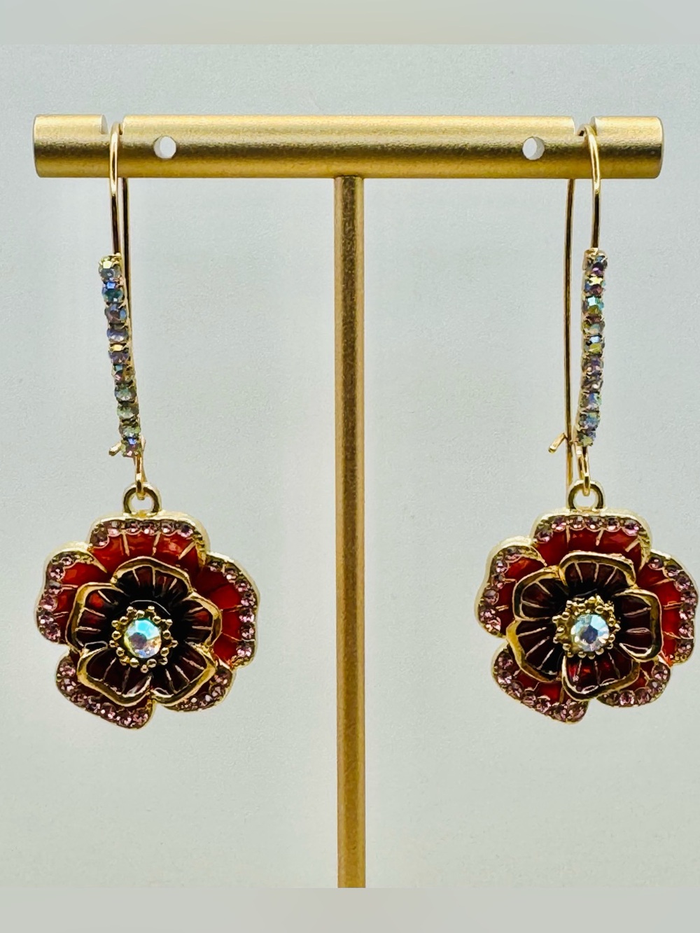 ✨🌺 Stunning Crystal Rose Flower Hook Dangle Earrings 🌺✨